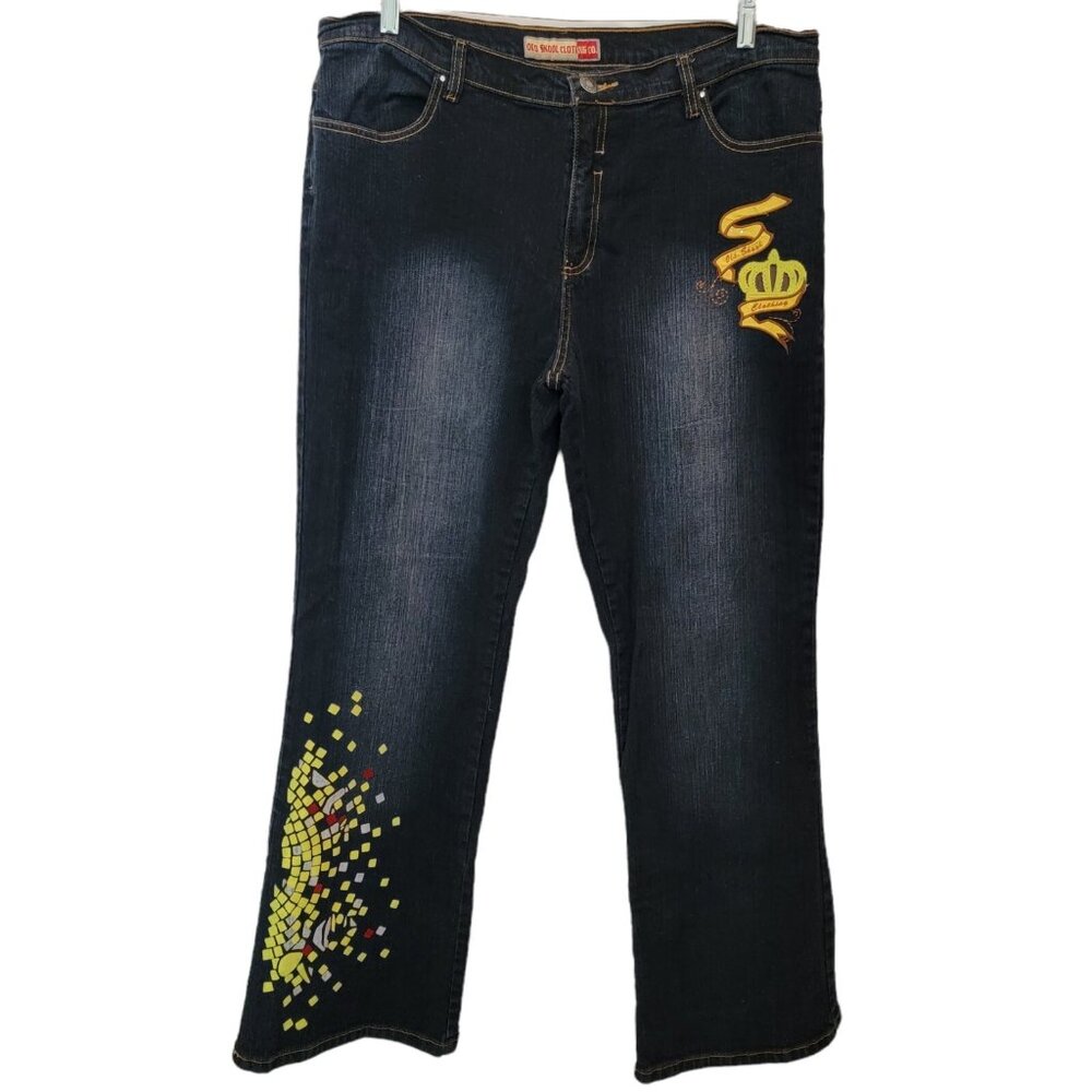 OLD SKOOL JEANS URBAN Womens Embroidered Stitched Sz 16‎
